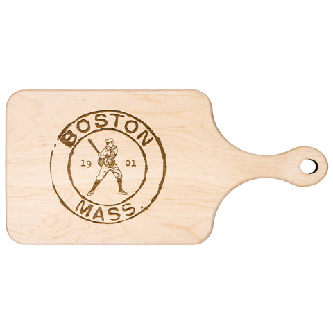 Image of Boston Baseball Vintage Stamp Hardwood Paddle Cutting Board, Charcuterie Board, Cheese Board with Handle
