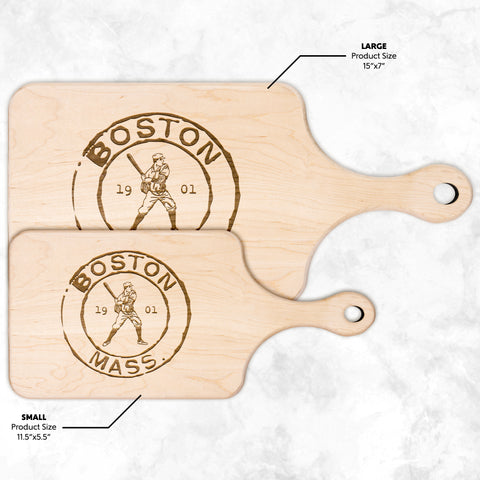 Image of Boston Baseball Vintage Stamp Hardwood Paddle Cutting Board, Charcuterie Board, Cheese Board with Handle