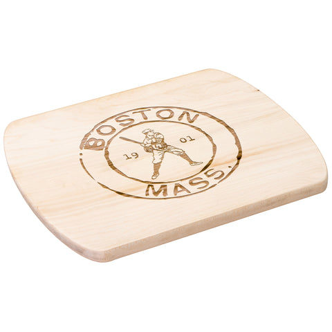 Image of Boston Baseball Vintage Stamp Hardwood Rounded Cutting Board, Charcuterie Board, Cheese Board