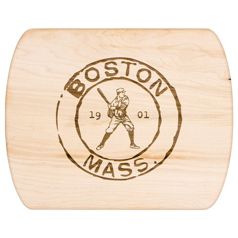 Image of Boston Baseball Vintage Stamp Hardwood Rounded Cutting Board, Charcuterie Board, Cheese Board