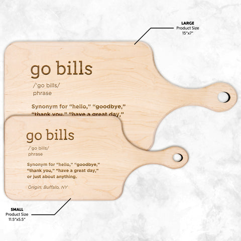 Image of Go Bills Hardwood Paddle Cutting Board, Charcuterie Board, Cheese Board with Handle - Buffalo Bills, Bills Mafia