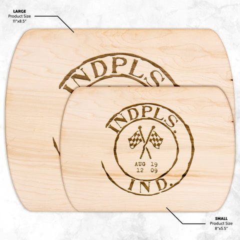 Image of Indy 500 Vintage Stamp Hardwood Rounded Cutting Board, Charcuterie Board, Cheese Board