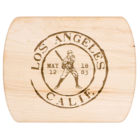 Image of Los Angeles Baseball Vintage Stamp Hardwood Rounded Cutting Board, Charcuterie Board, Cheese Board