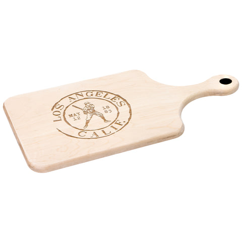 Image of Los Angeles Baseball Vintage Stamp Hardwood Paddle Cutting Board, Charcuterie Board, Cheese Board with Handle