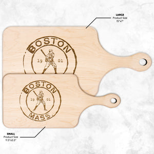 Boston Baseball Vintage Stamp Hardwood Paddle Cutting Board, Charcuterie Board, Cheese Board with Handle