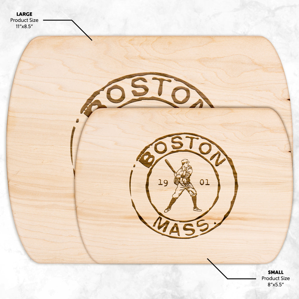 Boston Baseball Vintage Stamp Hardwood Rounded Cutting Board, Charcuterie Board, Cheese Board
