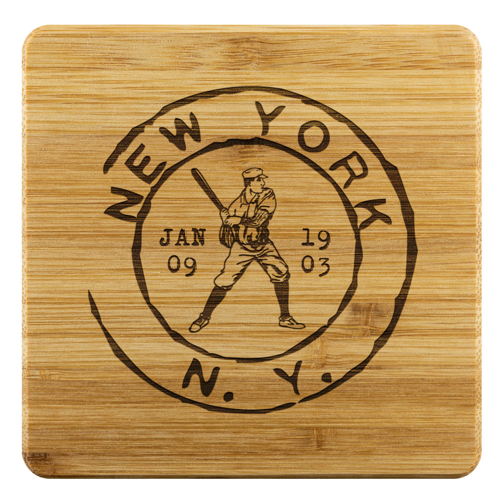 New York Baseball Vintage Stamp Bamboo Coasters (4pc)
