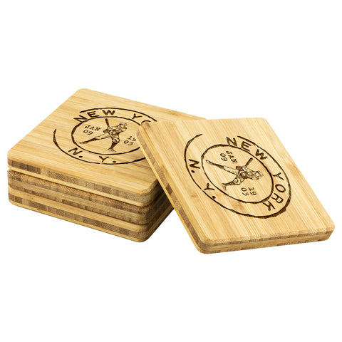 Image of New York Baseball Vintage Stamp Bamboo Coasters (4pc)