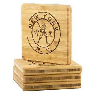 New York Baseball Vintage Stamp Bamboo Coasters (4pc)