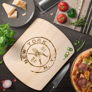 New York Baseball Vintage Stamp Hardwood Rounded Cutting Board, Charcuterie Board, Cheese Board