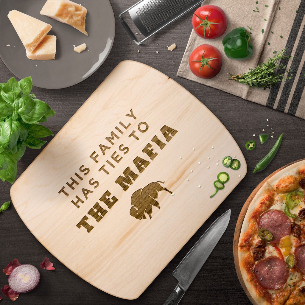 This Family Has Ties To The Mafia Hardwood Rounded Cutting Board, Charcuterie Board, Cheese Board - Buffalo Bills, Bills Mafia